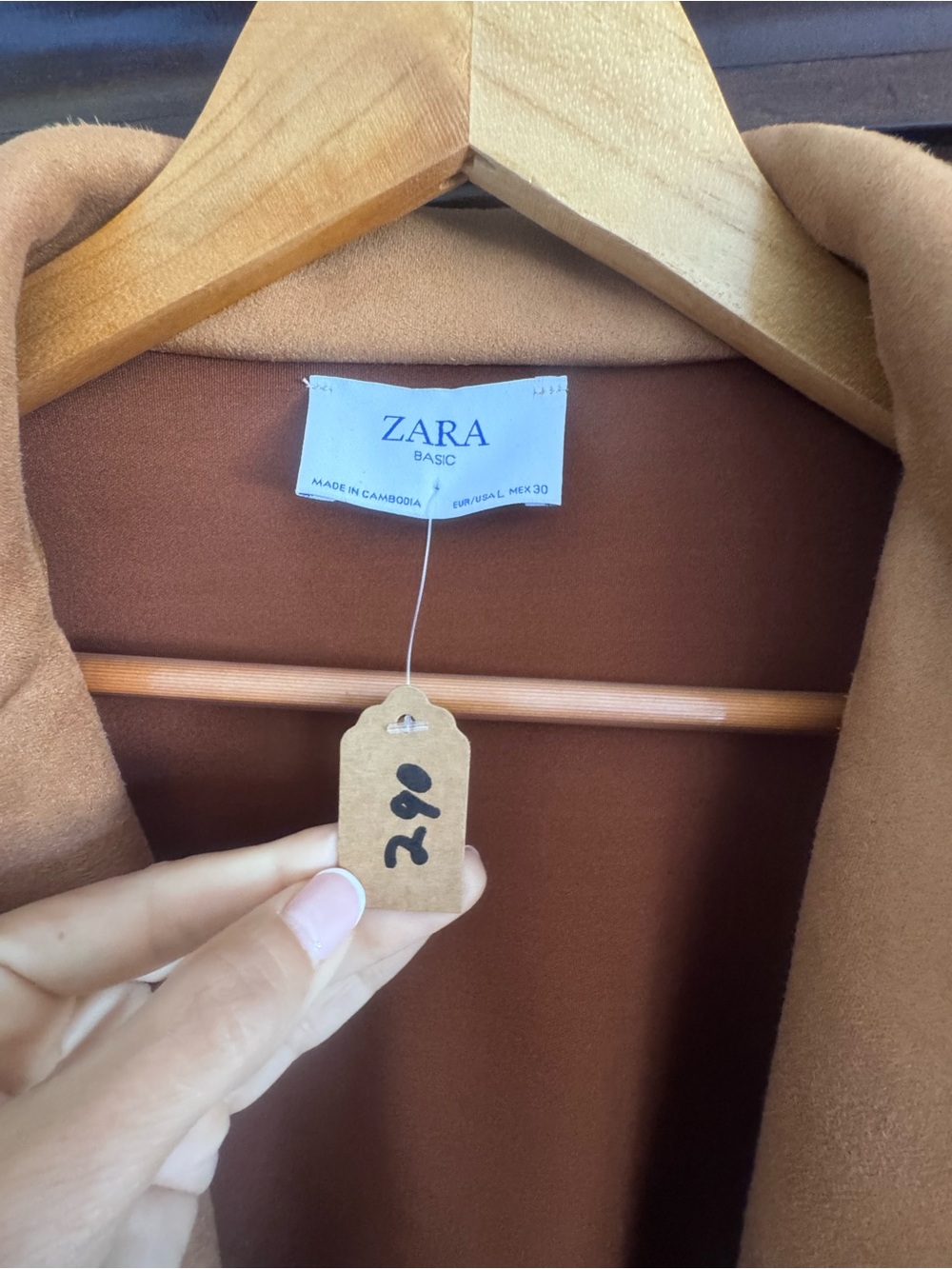 Zara Basic Camel Faux Suede Open Front Long Coat Size Large - Picture 4 of 6